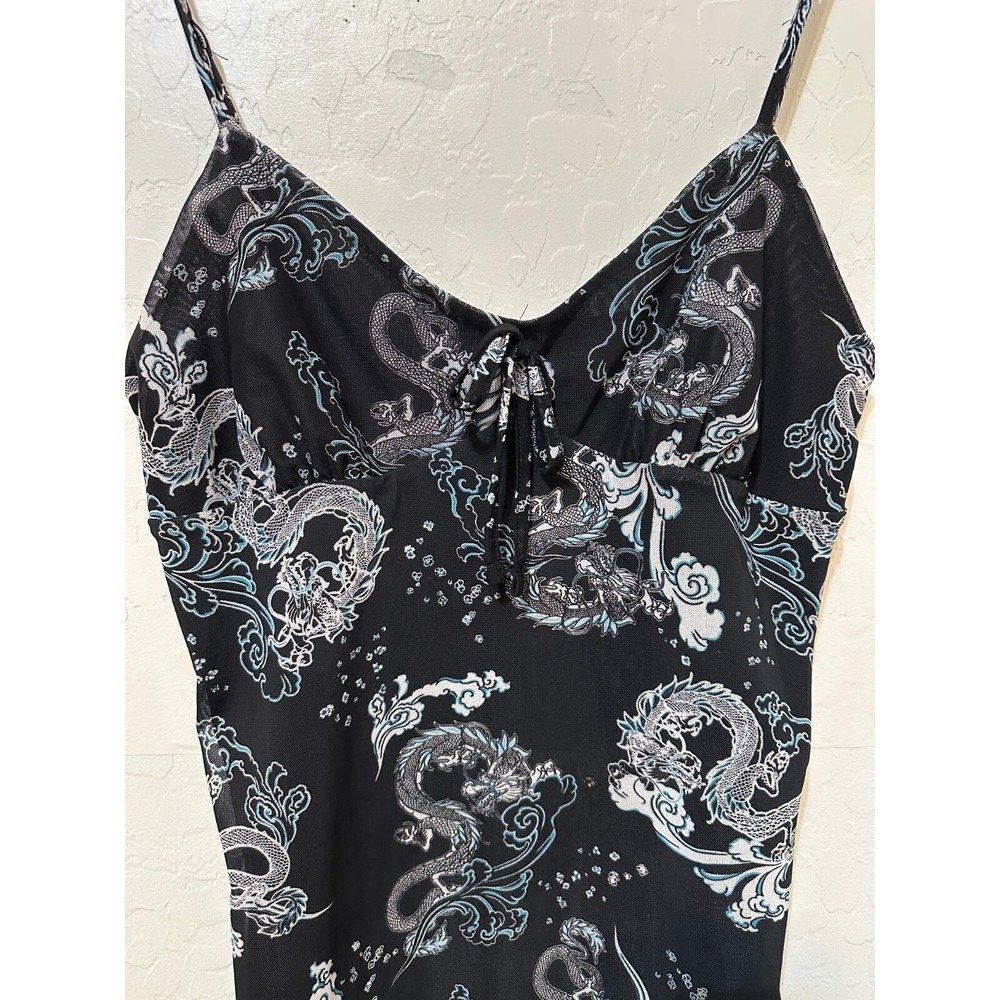 Justify Womans Babydoll Dragon Y2K Spaghett Top Size L Goth Punk lettuce hem - Picture 4 of 12